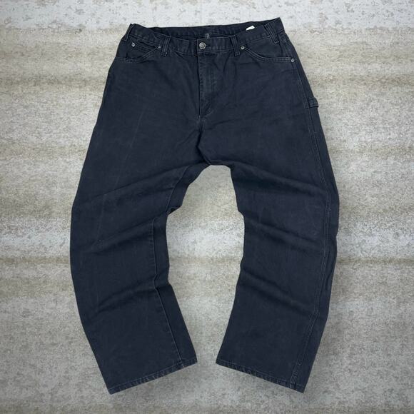 Vintage Dickies Carpenter Pants Smoke Black Cotton Canvas Baggy Wide Leg Fit 90s - Picture 2 of 5